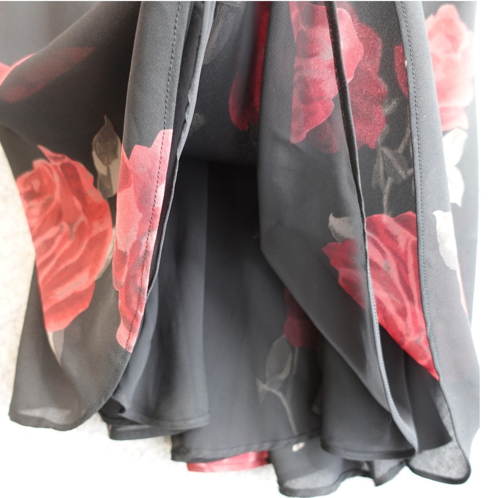 Vintage 90s Limited Maxi Skirt S Black Floral Rose Chiffon Romantic Whimsigoth - Picture 5 of 9